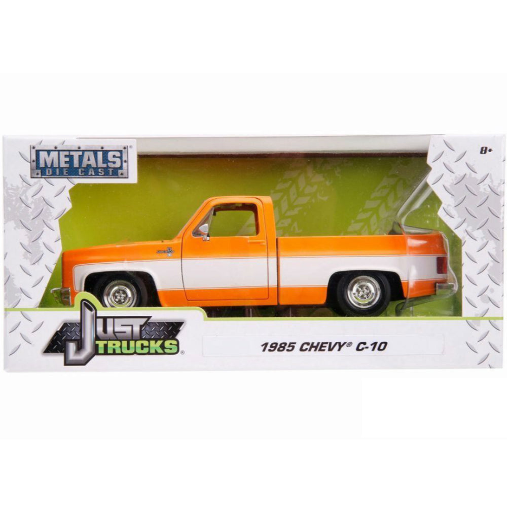 Just Trucks 1985 Chevrolet C-10 Pick Up Truck 1:24 Scale Diecast Model Orange/White by Jada 31607