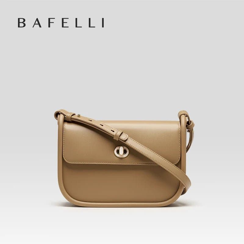 Leather Crossbody Purse - BAFELLI Shoulder Bag for Unisex (Solid Color, Lock Decoration)