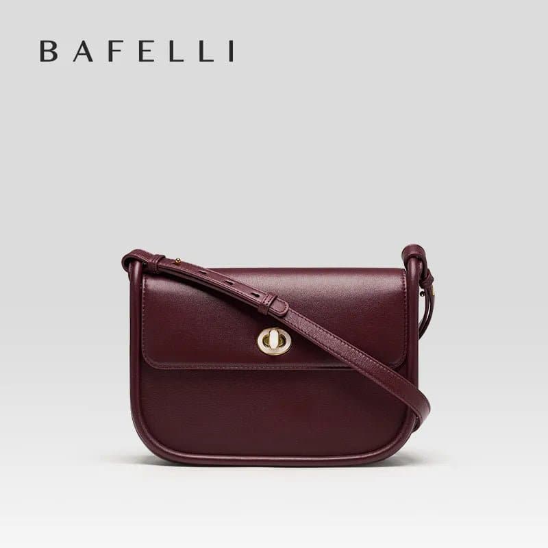 Leather Crossbody Purse - BAFELLI Shoulder Bag for Unisex (Solid Color, Lock Decoration)