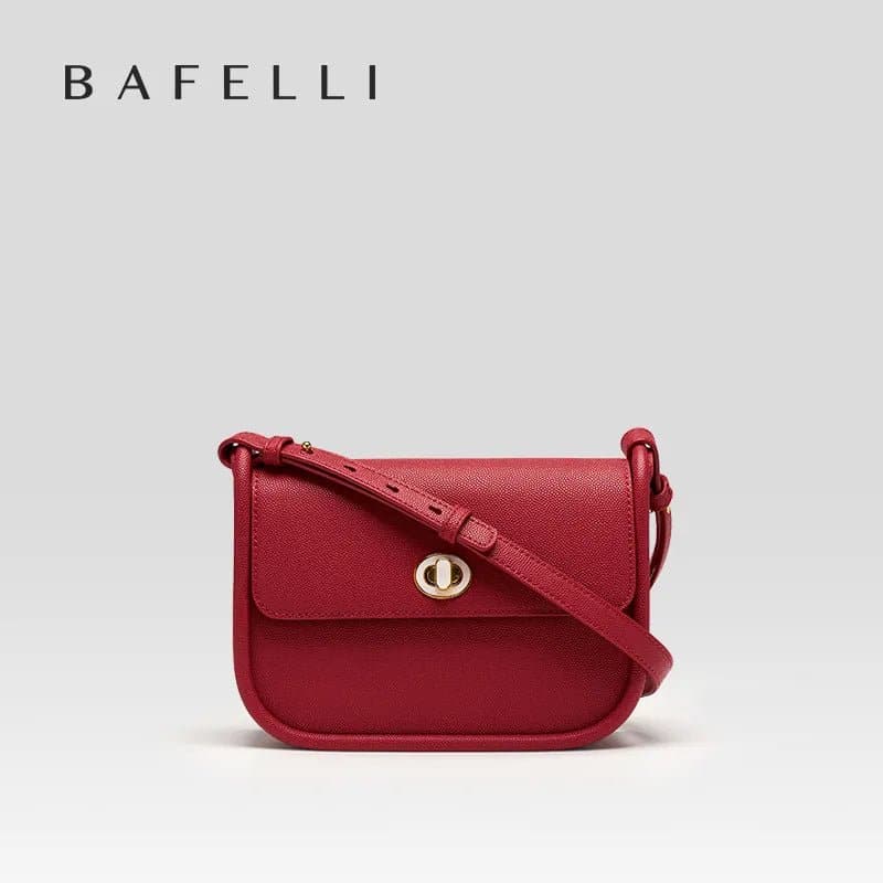 Leather Crossbody Purse - BAFELLI Shoulder Bag for Unisex (Solid Color, Lock Decoration)