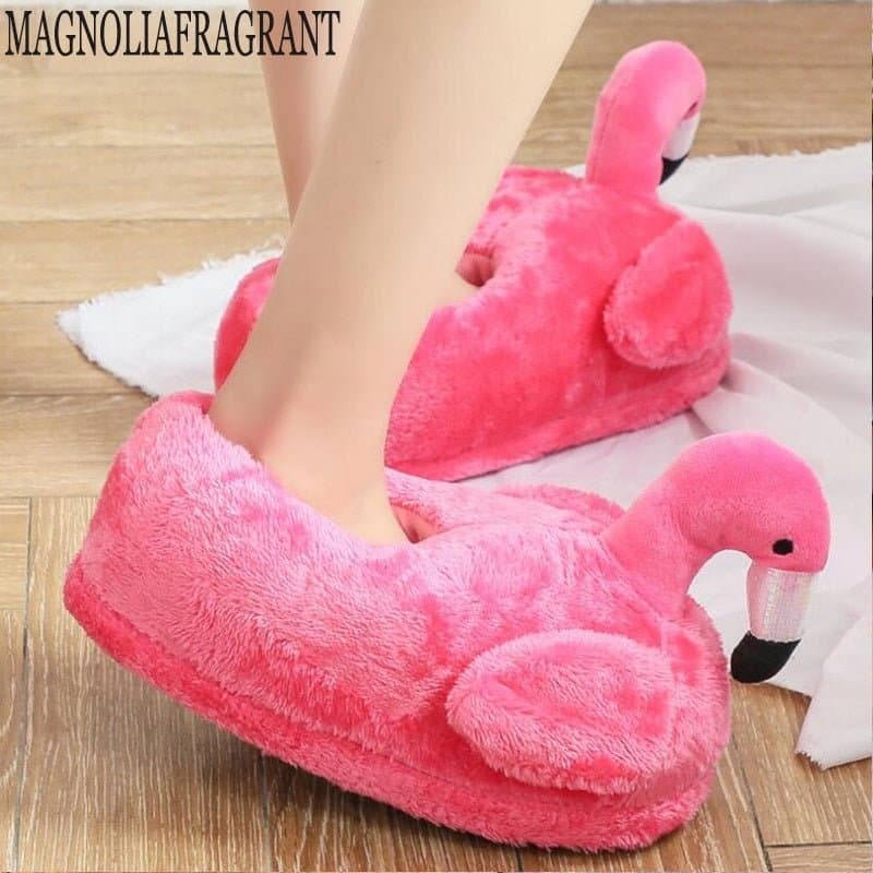 Pink Flamingo Fuzzy Slippers