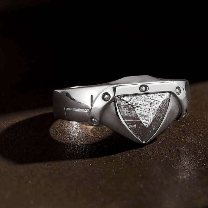 Shield Meteorite Ring for Men