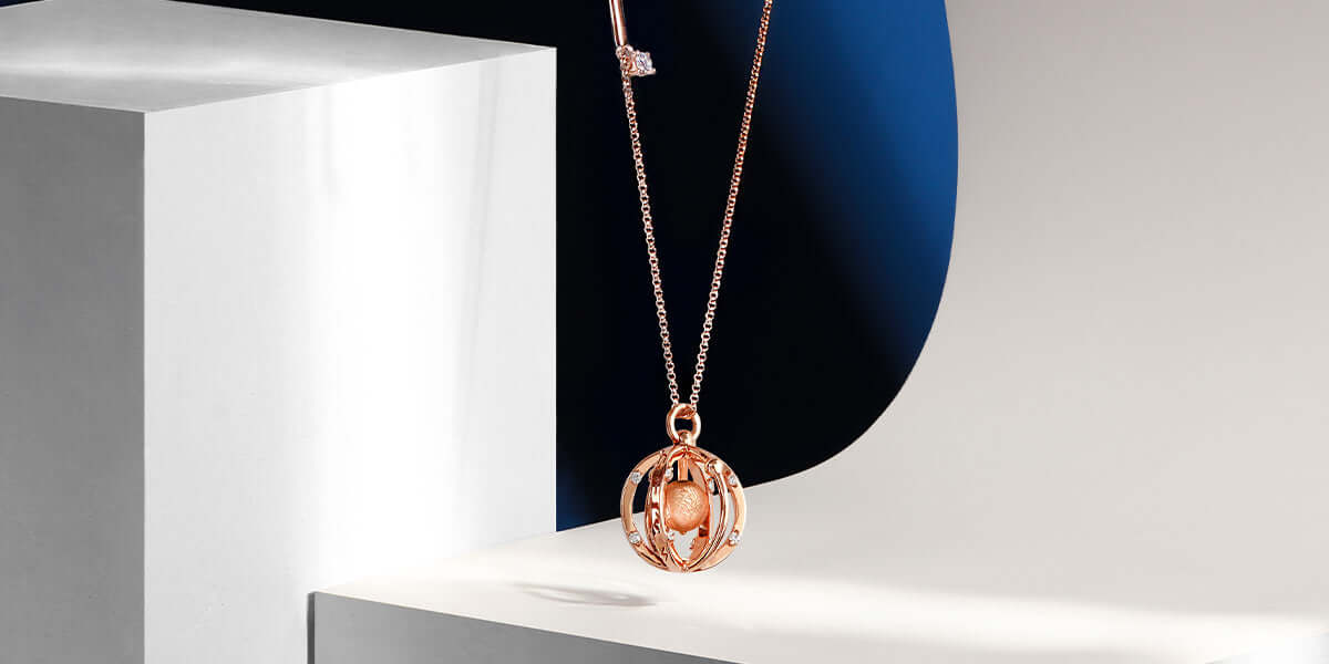 Women's Rose Gold Plated Sphere Necklace Locket with Meteorite