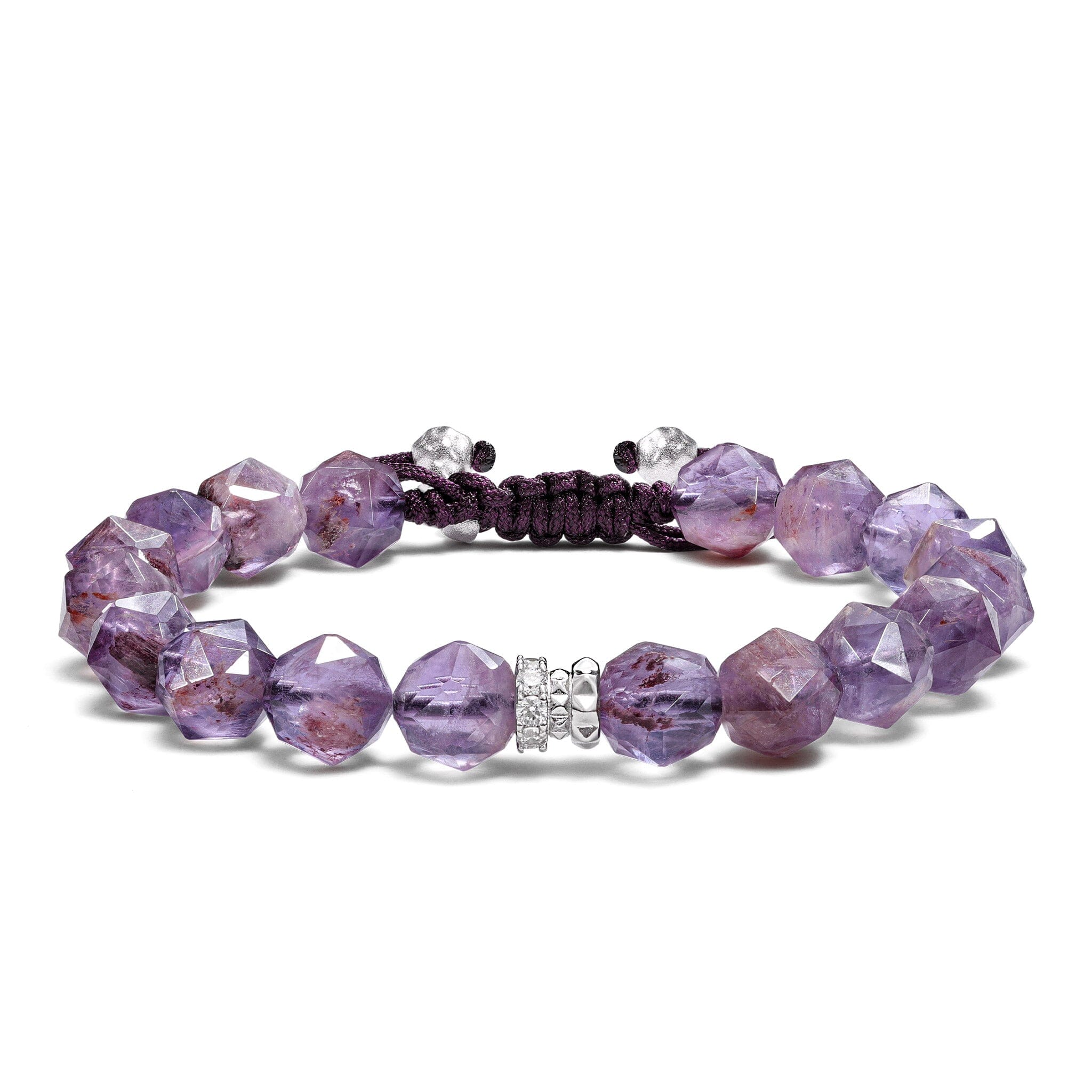 8mm Natural Clear Quartz With Purple Phantom Crystal Bead Bracelet – 7.5 Inch
