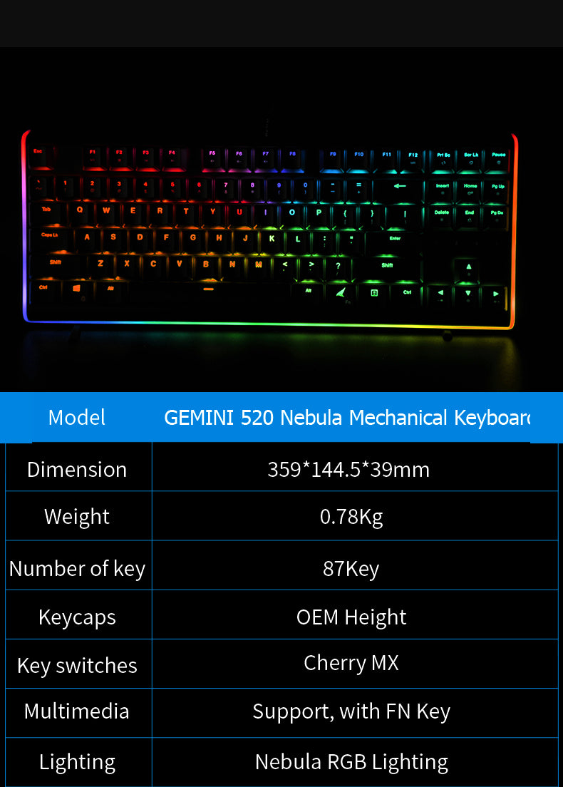 Durgod 87 gemini 520 Nebula RGB mechanical lighting keyboard-9