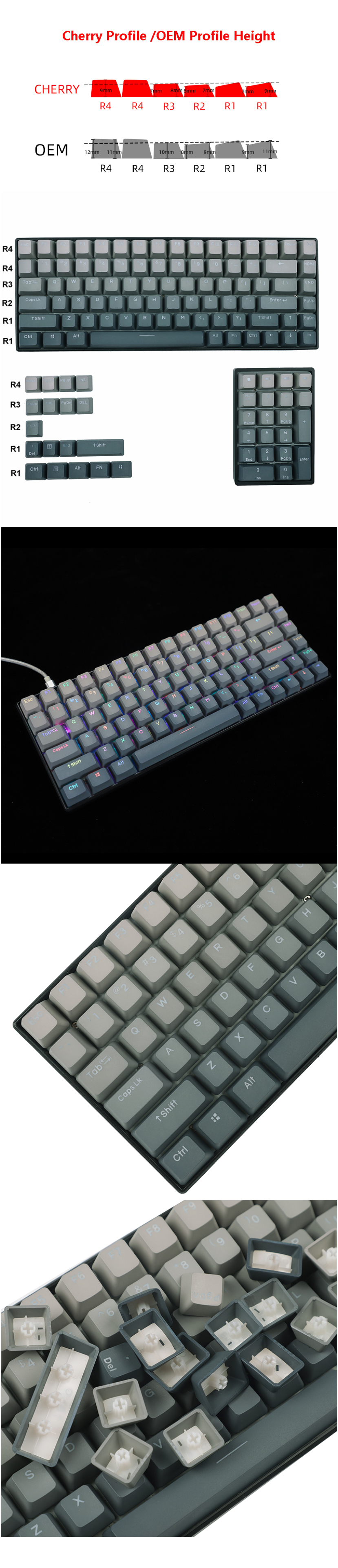 YMDK Gray Gradient OEM Keycaps