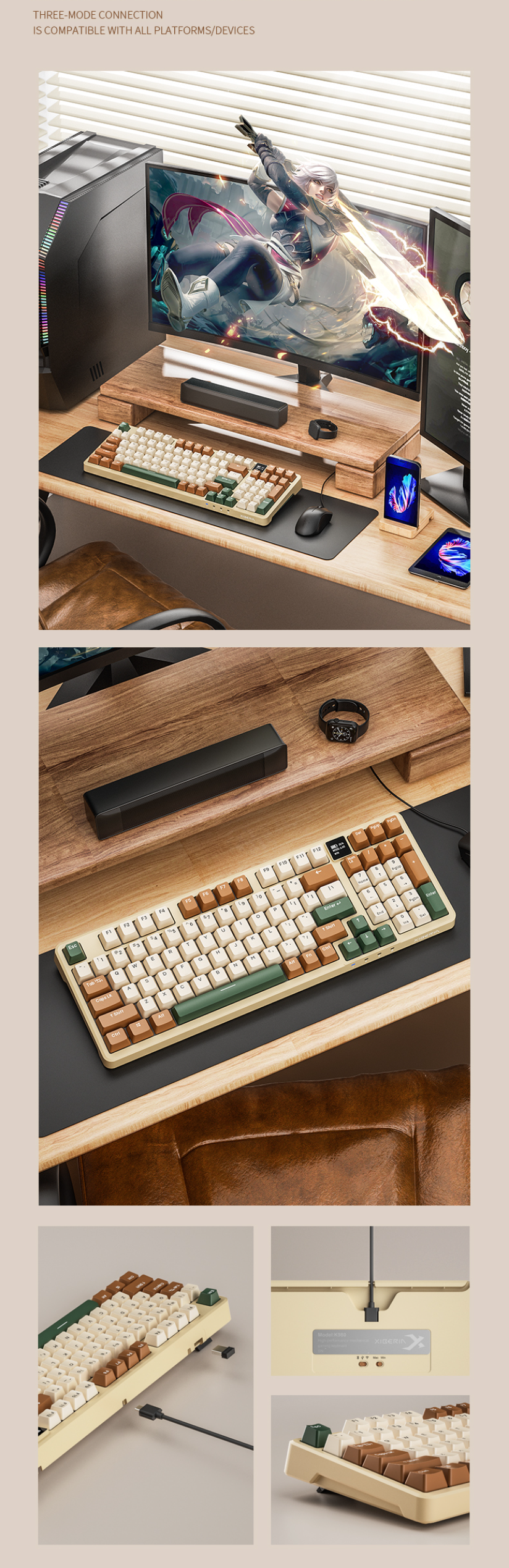 Bàn Phím Cơ XIBERIA K980 Three Mode Mechanical Keyboard 11 XIBERIA K980 Three Mode Mechanical Keyboard