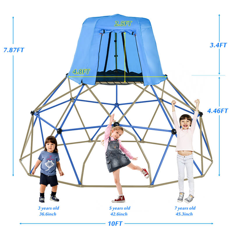 10ft Blue Kids Geometric Climbing Dome with Canopy and Playmat
