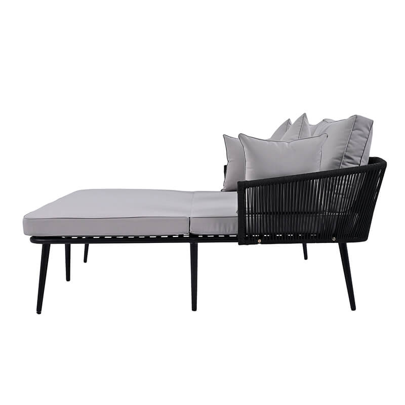 2-in-1 Modern Gray Outdoor Patio Daybed with Woven Nylon Rope Backrest and Washable Cushions