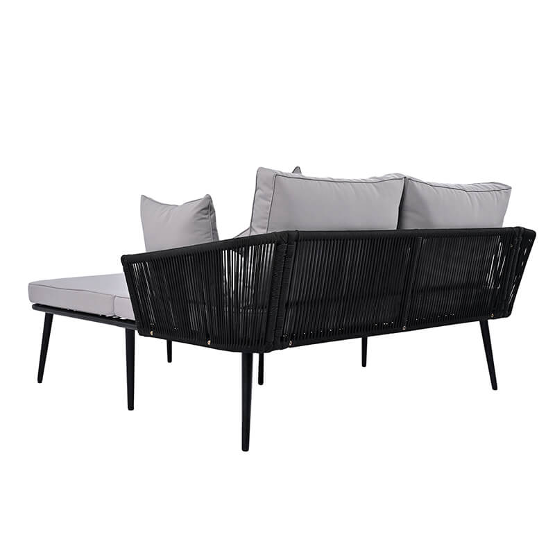 2-in-1 Modern Gray Outdoor Patio Daybed with Woven Nylon Rope Backrest and Washable Cushions