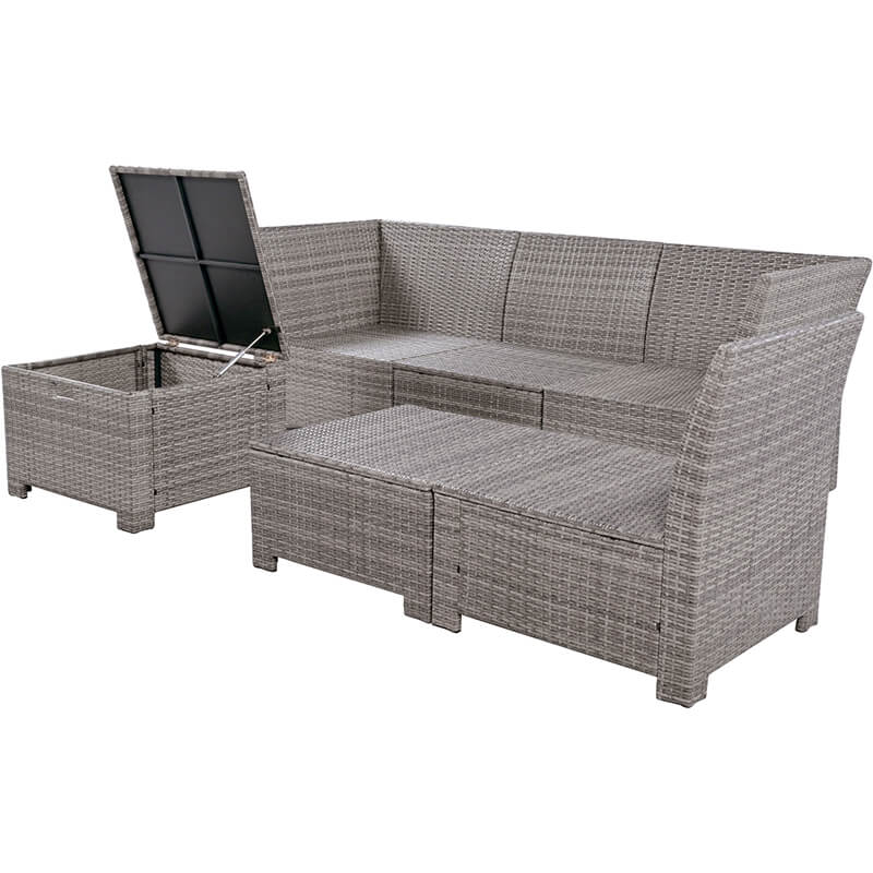 Beige PE Wicker Rattan 6-Pieces Outdoor Conversational Sofa Set with 2 Corner Chairs, 2 Single Chairs, 1 Ottoman & 1 Storage Table
