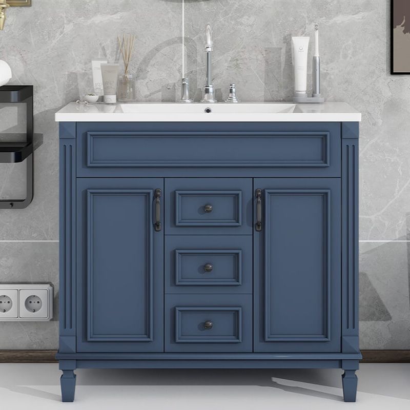 36' Modern Blue Bathroom Vanity with Top Sink, 2 Soft Closing Doors and 2 Drawers