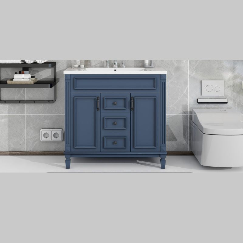 36' Modern Blue Bathroom Vanity with Top Sink, 2 Soft Closing Doors and 2 Drawers