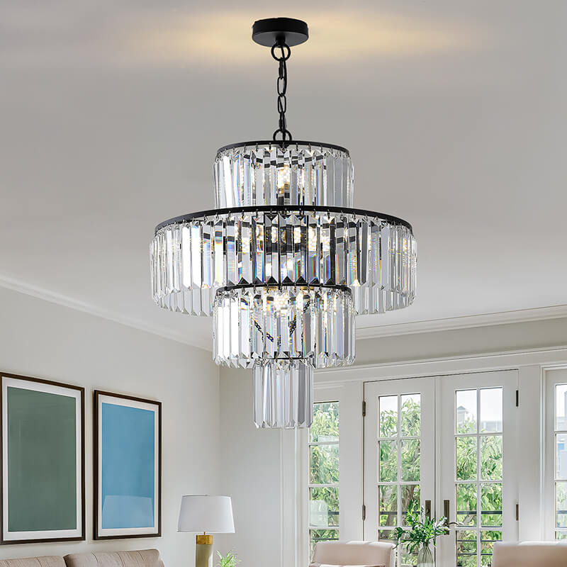 Modern Luxury Black Crystal 4-Tier Pendant Light Chandelier 19.7W x 78.7