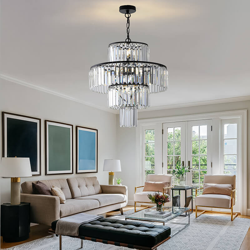 Modern Luxury Black Crystal 4-Tier Pendant Light Chandelier 19.7W x 78.7