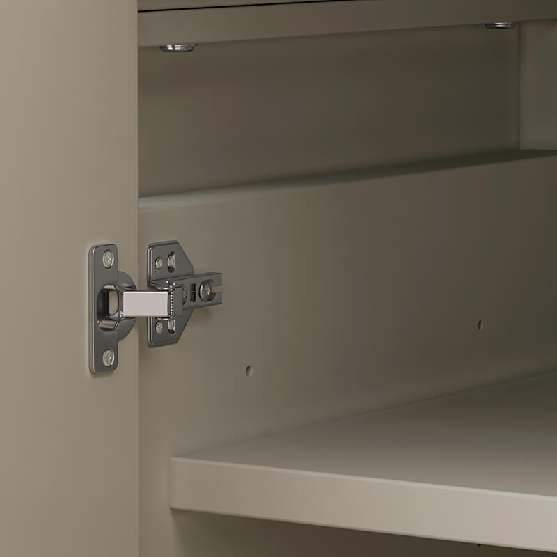 Retro Industrial Natural Rivet 4-Door Cabinet with Linen Decorated Doors and Adjustable Shelves