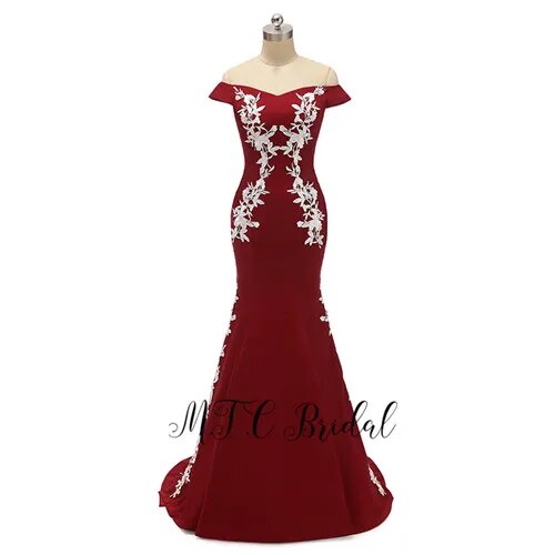 Burgundy African Bridesmaid Dresses Plus Size Off The Shoulder White Lace Mermaid Wedding Guest Dress Cheap