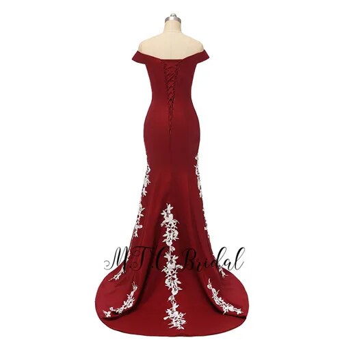 Burgundy African Bridesmaid Dresses Plus Size Off The Shoulder White Lace Mermaid Wedding Guest Dress Cheap