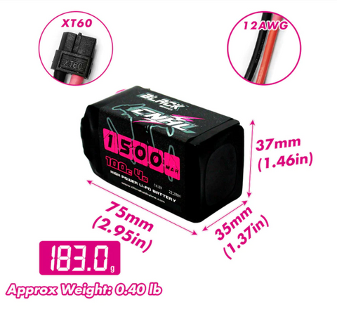 CNHL Black Series 1500mAh 14.8V 4S 100C Batería Lipo con enchufe XT60