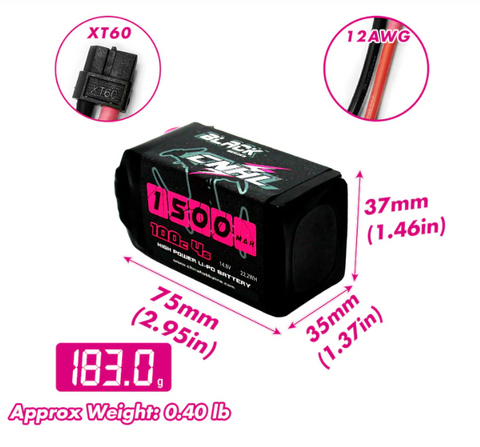 CNHL Black Series 1500mAh 14.8V 4S 100C 리포 배터리 XT60 플러그 포함
