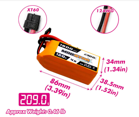 CNHL MiniStar 1800mAh 14.8V 4S 120C(최대 200C) 리포 배터리 XT60 플러그 포함