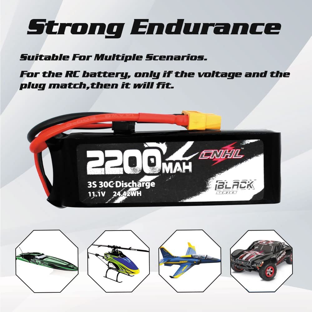 2 Packs CNHL Black Series 2200mAh 3S 11.1V 30C LiPo Battery with XT60 Plug product photo