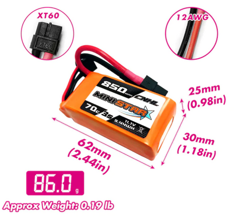 850mAh 11.1V 3S 70C