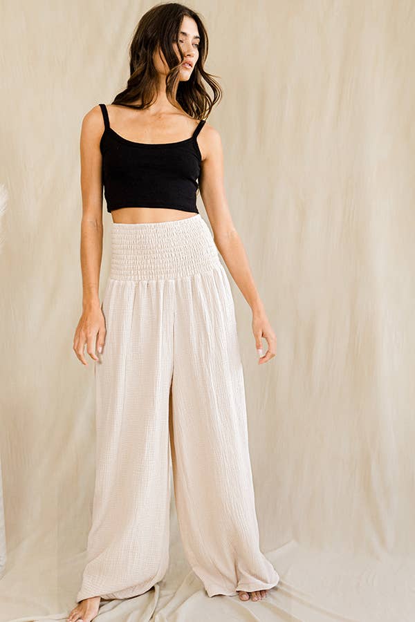 P5394 Smocked Waist Wide Leg Pants