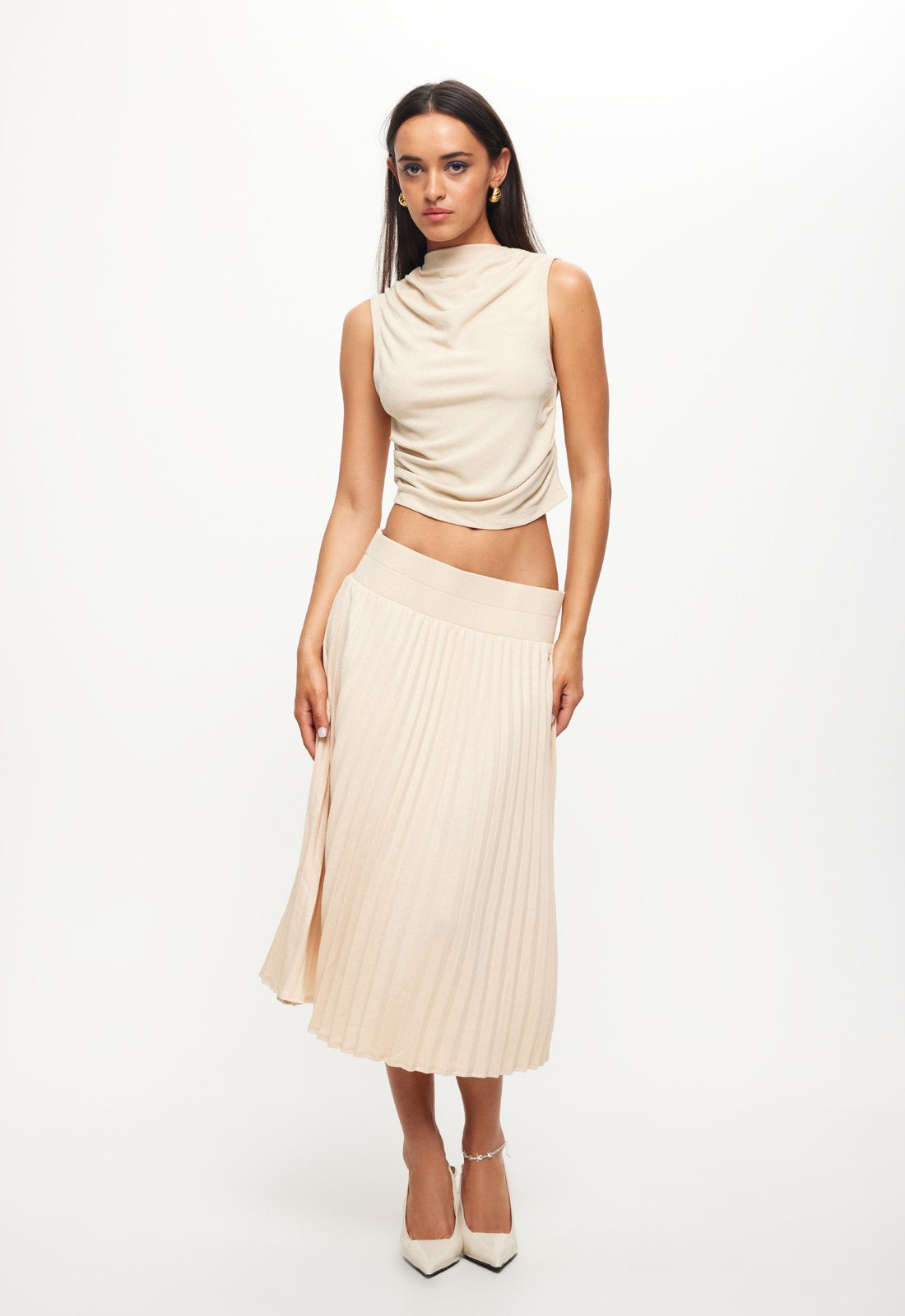 SYDNEY PLEAT SKIRT - OATMEAL