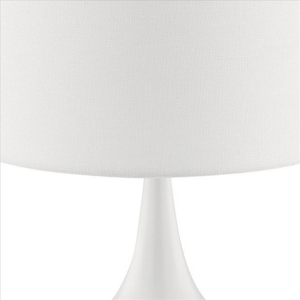 Benzara White Pot Bellied Shape Metal Table Lamp With 3-Way Switch