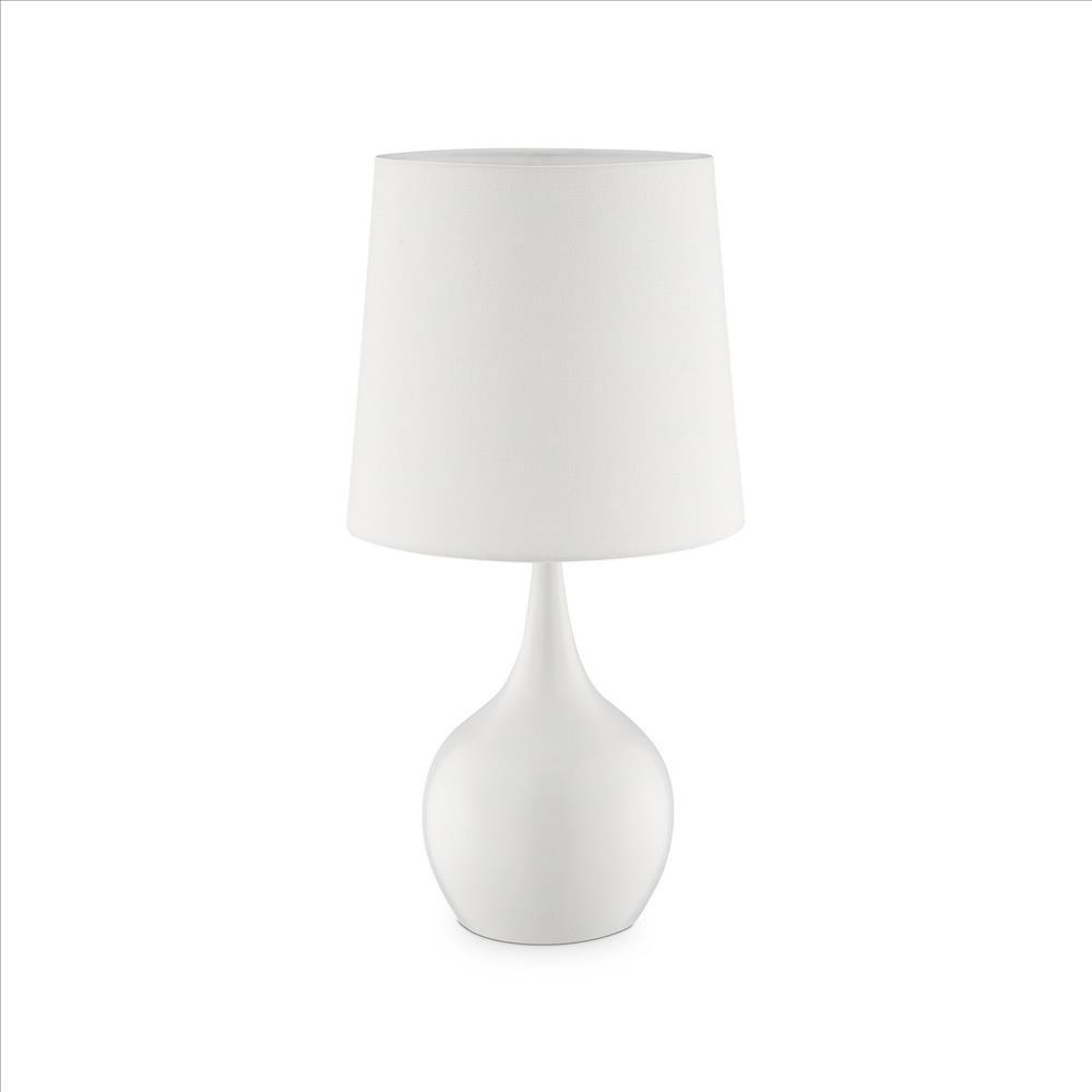 Benzara White Pot Bellied Shape Metal Table Lamp With 3-Way Switch
