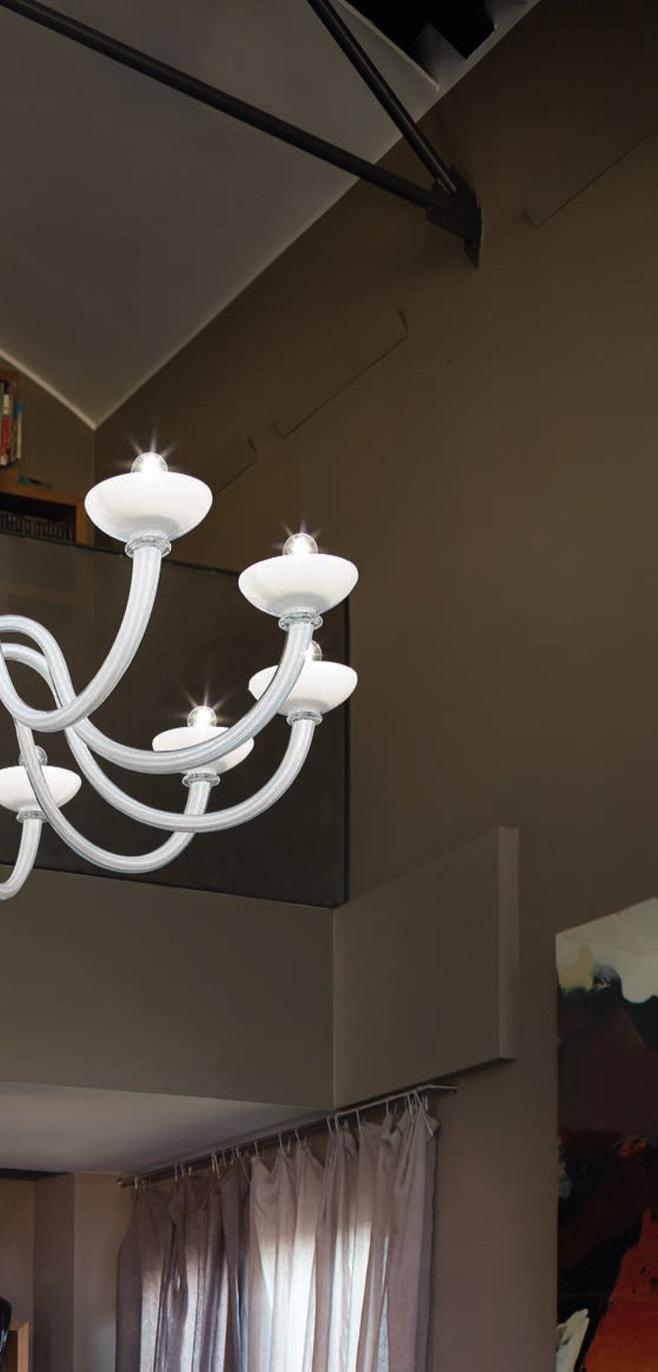 Sylcom Candiano 1532/12+6-D-BLCR Milky White Clear Chandelier in Polished Gold Metal Finish