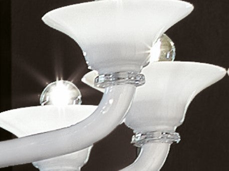 Sylcom Corner 1543/12+6-K-BLCR Milky White Clear Chandelier in Polished Chrome Metal Finish