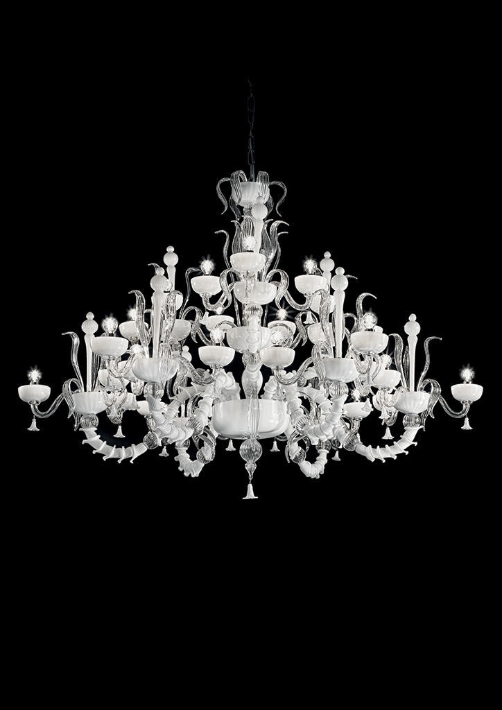 Sylcom Foscari 1521/12+6-D-BL.OCE Milky White Ocean Chandelier in Polished Gold Metal Finish
