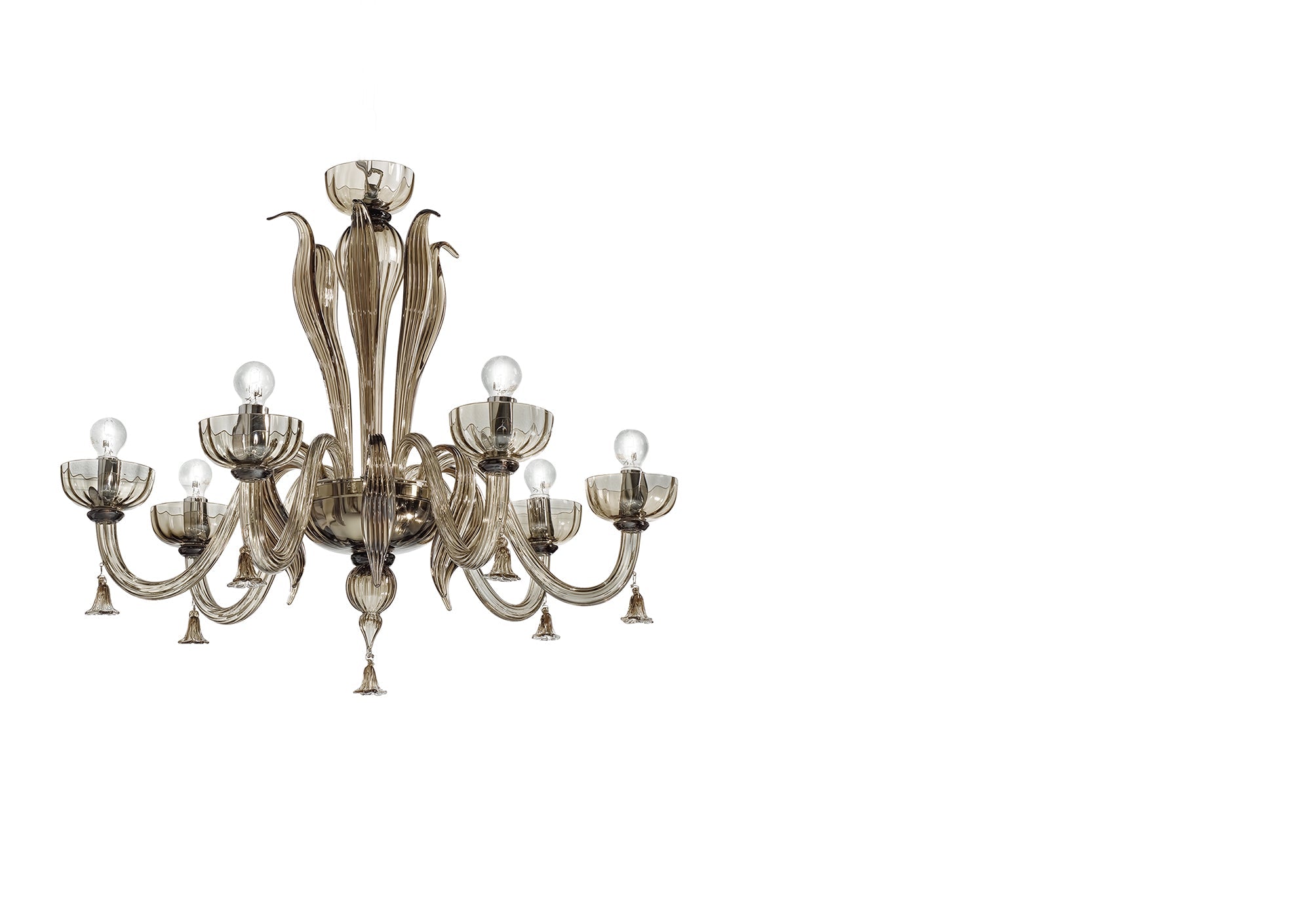 Sylcom Foscari 1521/12+6-K-FU.ORO Smoked and 24 Kt Gold Chandelier in Polished Chrome Metal Finish