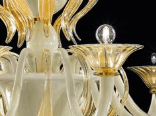 Sylcom Pisani 1430/8-K-BLAV.ORO Ivory and 24Kt Gold Chandelier in Polished Chrome Metal Finish