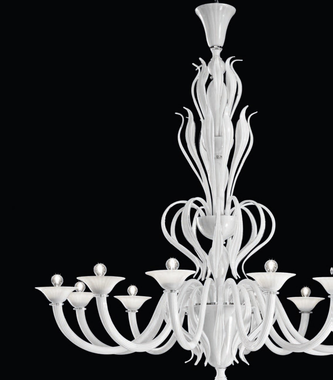 Sylcom Pisani 1431/12+6-K-BL.CR Milk White Clear Chandelier in Polished Chrome Metal Finish