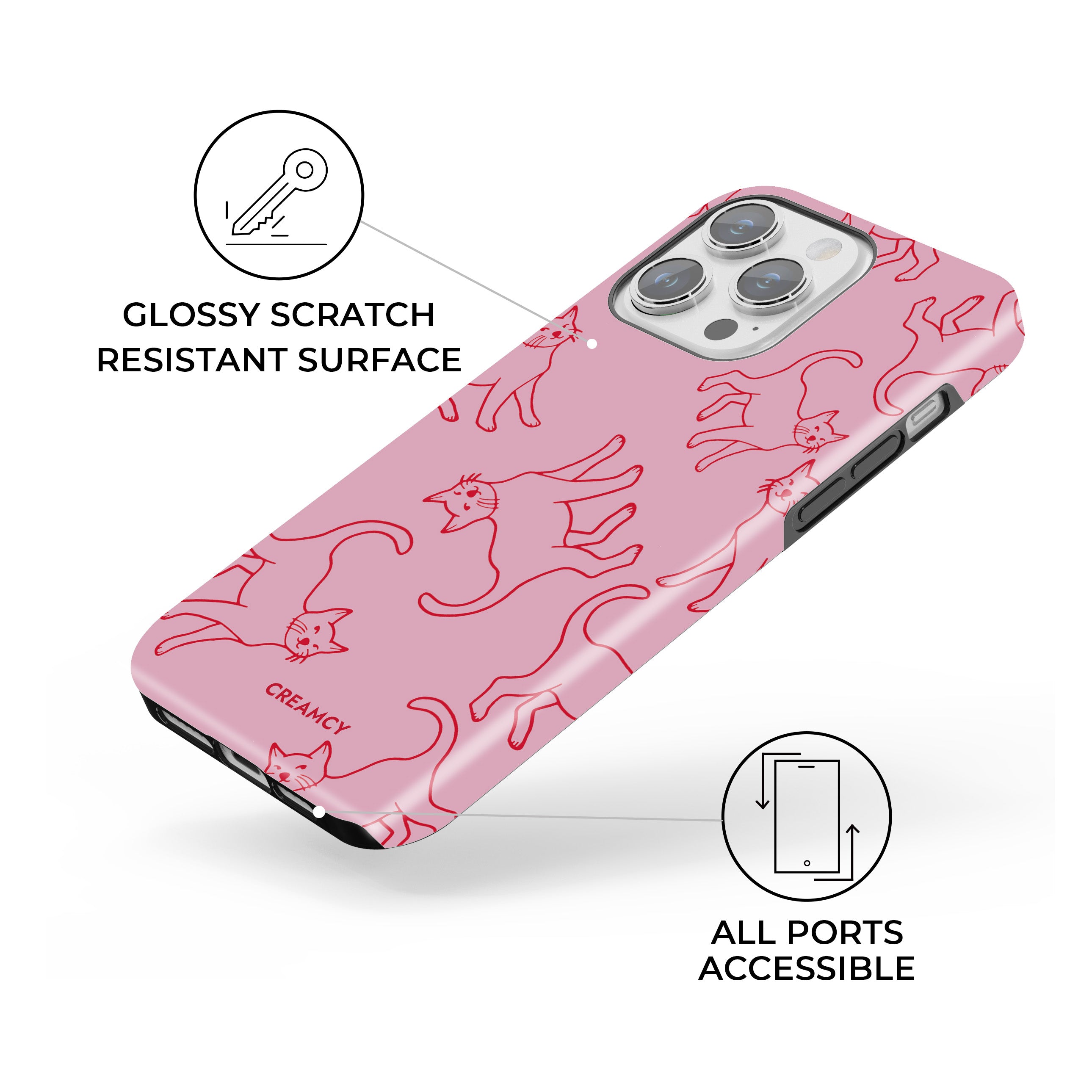 Red & Pink Cool Cat Art iPhone Case