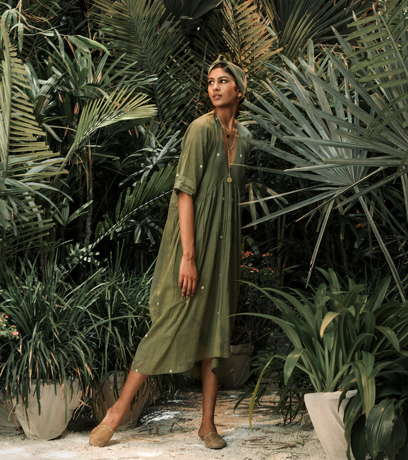 Green Midi Dress With Polka Dots