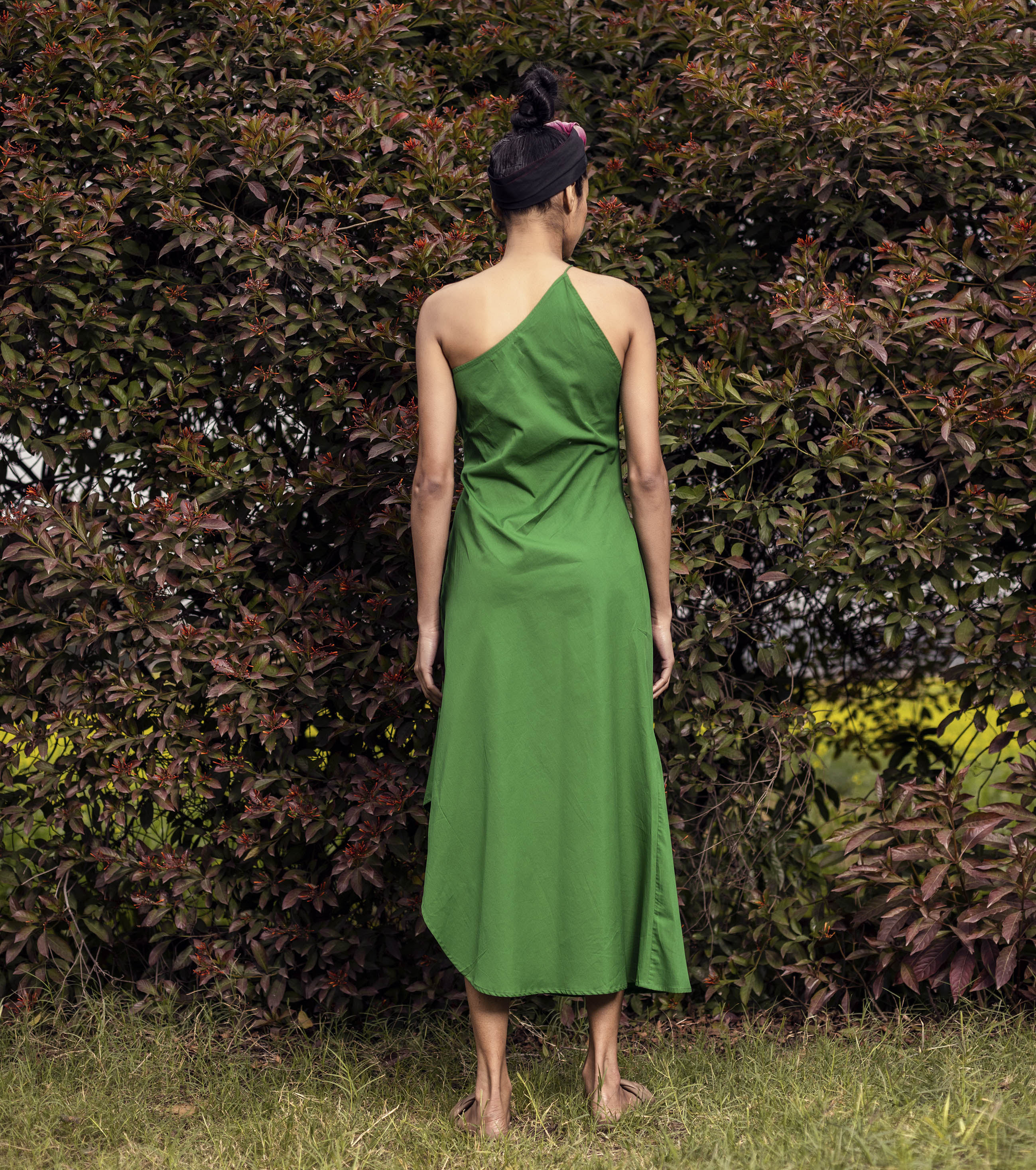 Green off shoulder Midi Dress