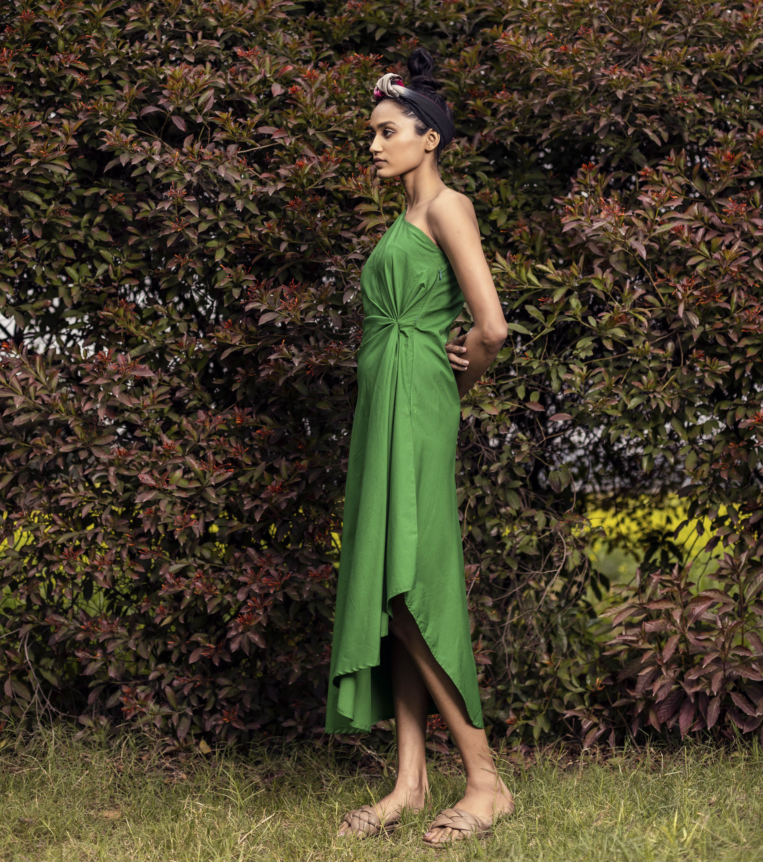 Green off shoulder Midi Dress