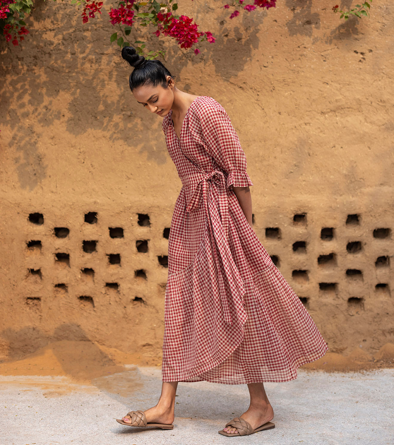 Red Check Midi Dress