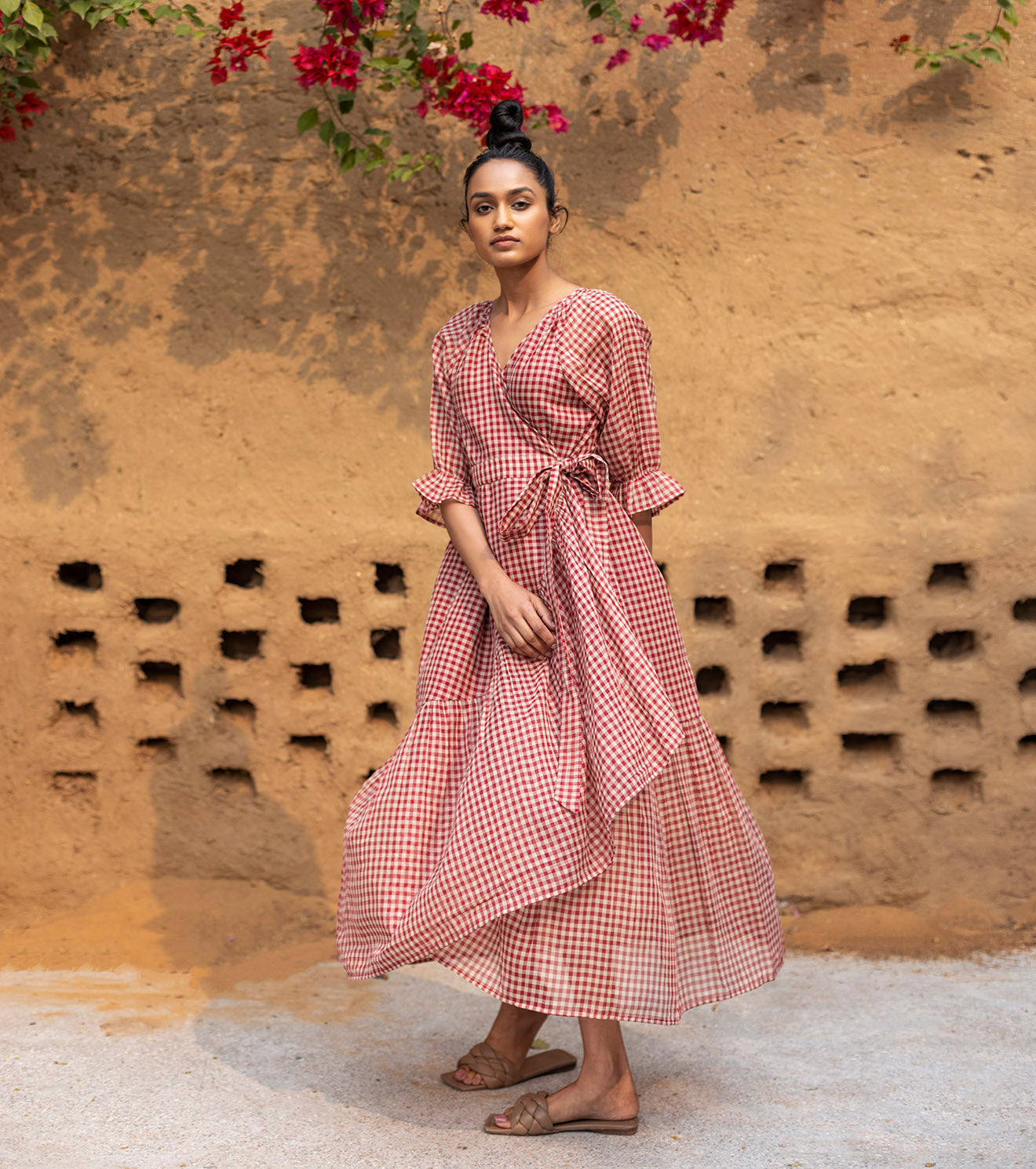 Red Check Midi Dress