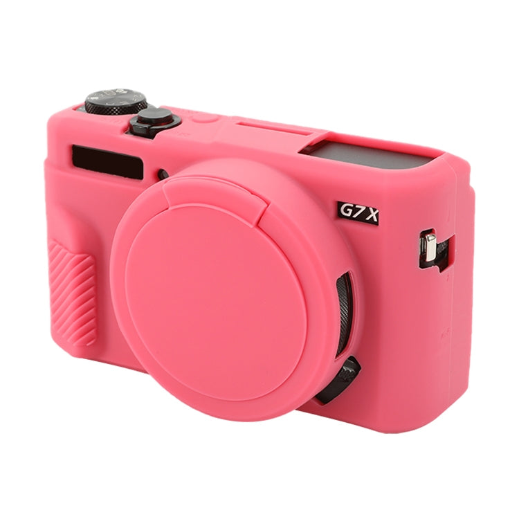 For Canon PowerShot G7 X Mark II / G7X2 Soft Silicone Protective Case with Lens Cover(Peach Red)