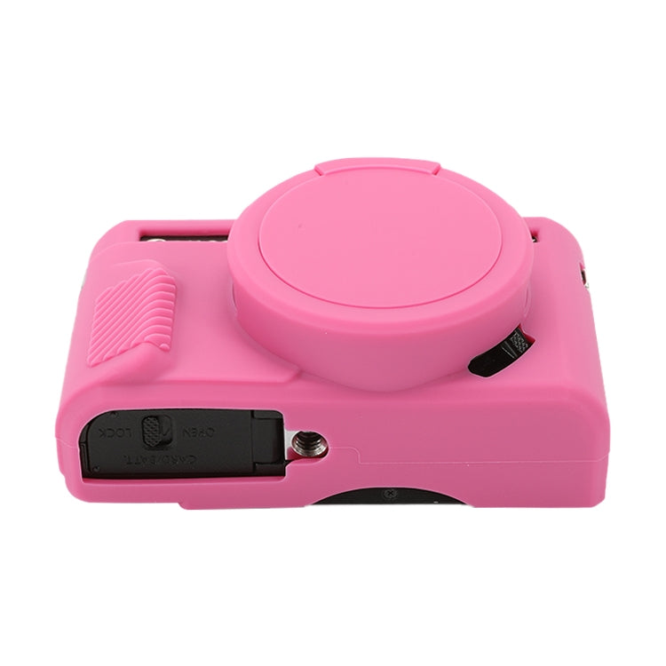 For Canon PowerShot G7 X Mark II / G7X2 Soft Silicone Protective Case with Lens Cover(Rose Red)