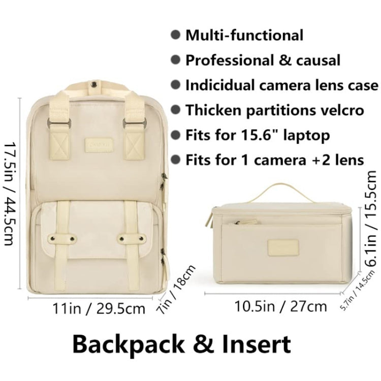 Cwatcun D78 Camera Laptop Backpack Bag With Detachable Insert Camera Case(Creamy White)