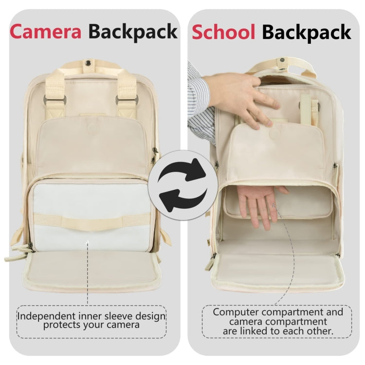 Cwatcun D78 Camera Laptop Backpack Bag With Detachable Insert Camera Case(Creamy White)