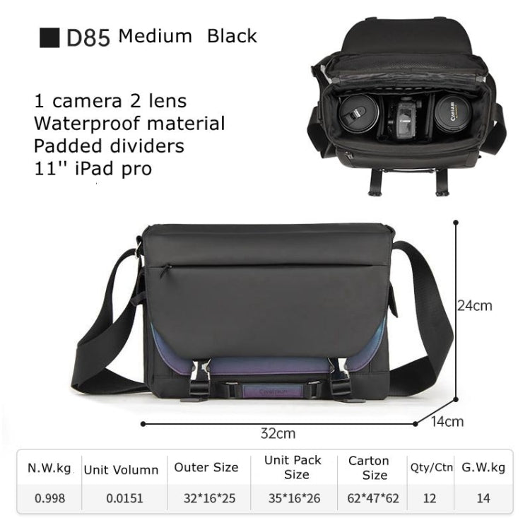 Cwatcun D85 Camera Bag Side Quick Access Camera Messenger Case Waterproof Bag, Size:32 x 14 x 24cm Medium(Black)