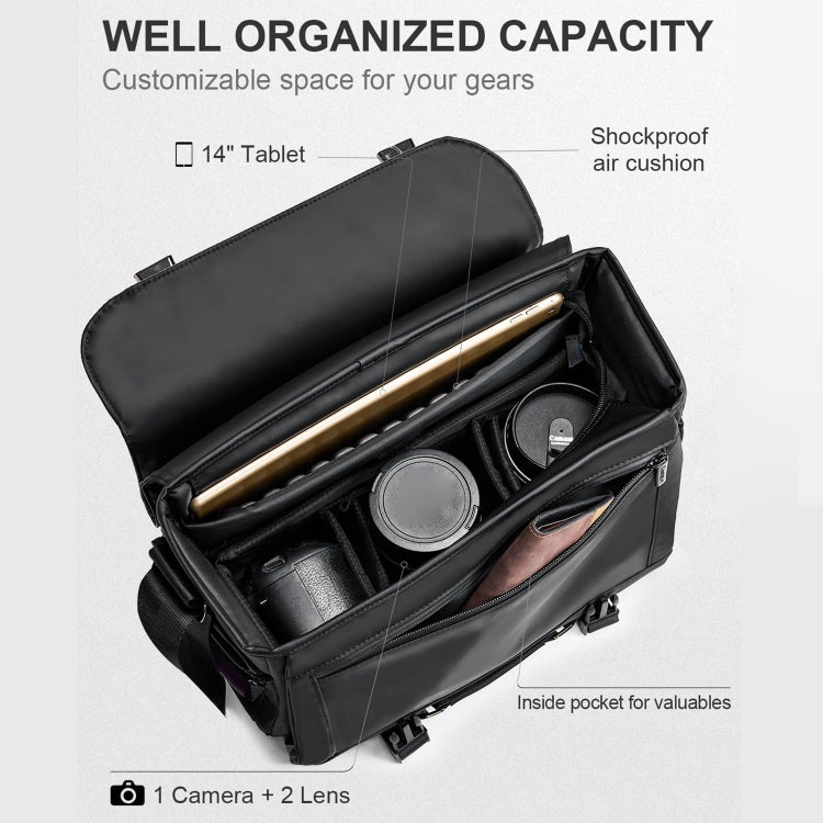 Cwatcun D85 Camera Bag Side Quick Access Camera Messenger Case Waterproof Bag, Size:32 x 14 x 24cm Medium(Black)