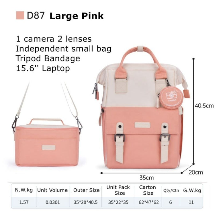 Cwatcun D87 Color Matching Camera Backpack Large Capacity Photography Bag, Size:40.5 x 35 x 20cm Large(Pink)